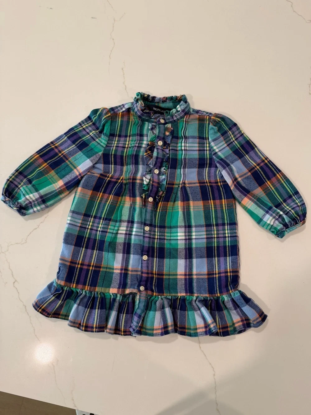 Ralph Lauren Plaid Dress in Navy, Green, Light Blue